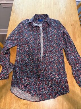Apt. 9 Navy Floral Button-Up with Red & White Accents